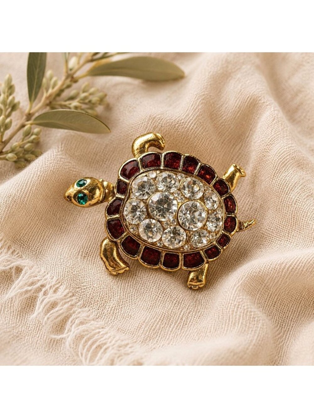 Vintage Turtle Brooch Gold Tone Sea Life Rhinestone Pin Coastal Jewelry Fashion
